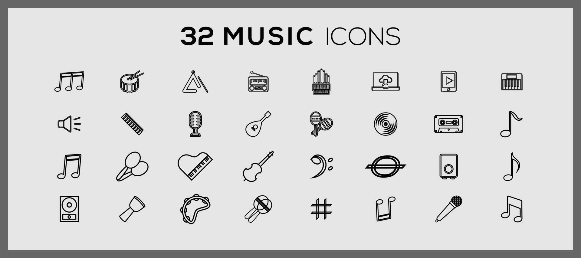 musik ikon samling. musik instrument och uppsättning ikoner. uppsättning av musik musikalisk instrument ikoner. vektor