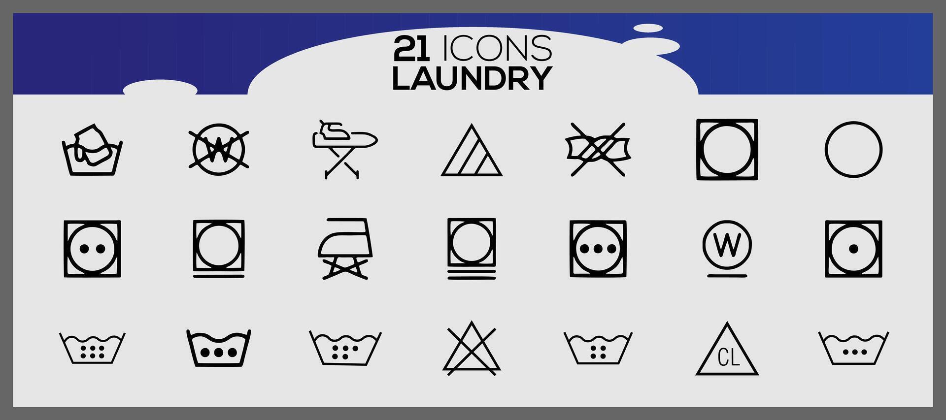 tvättning ikoner och tvätt symboler i platt stil. rena tvätt och torktumlare service linje ikoner. vektor
