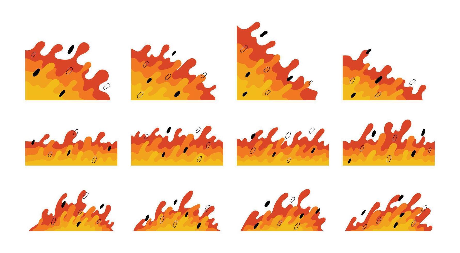 rot Welle organisch Ecke Vektor Illustration. eben Feuer Flamme auf Weiß Hintergrund. Karikatur Stil Feuer. dynamisch Wellen und Flüssigkeit Grenze. Verbrennung Feuer Element. rot Flüssigkeit Vektor Dekoration