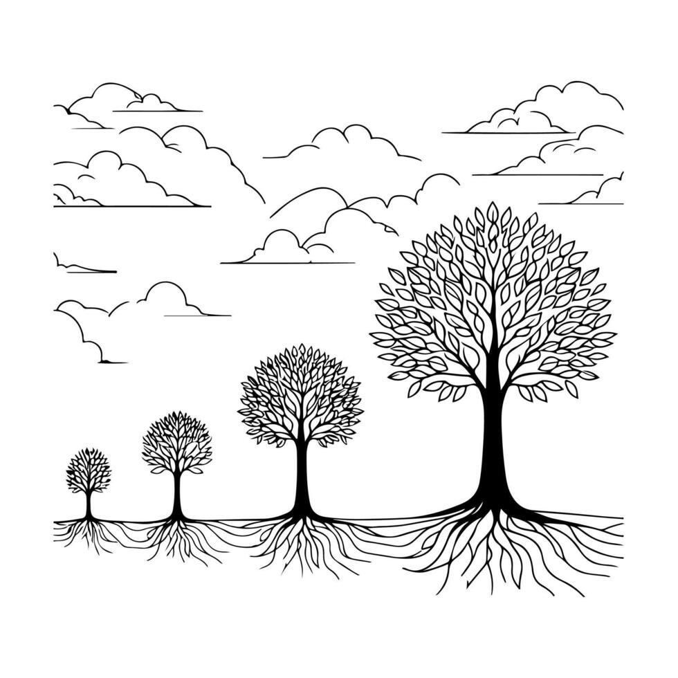 svart silhuett träd växande från de jord vektor illustration på vit bakgrund