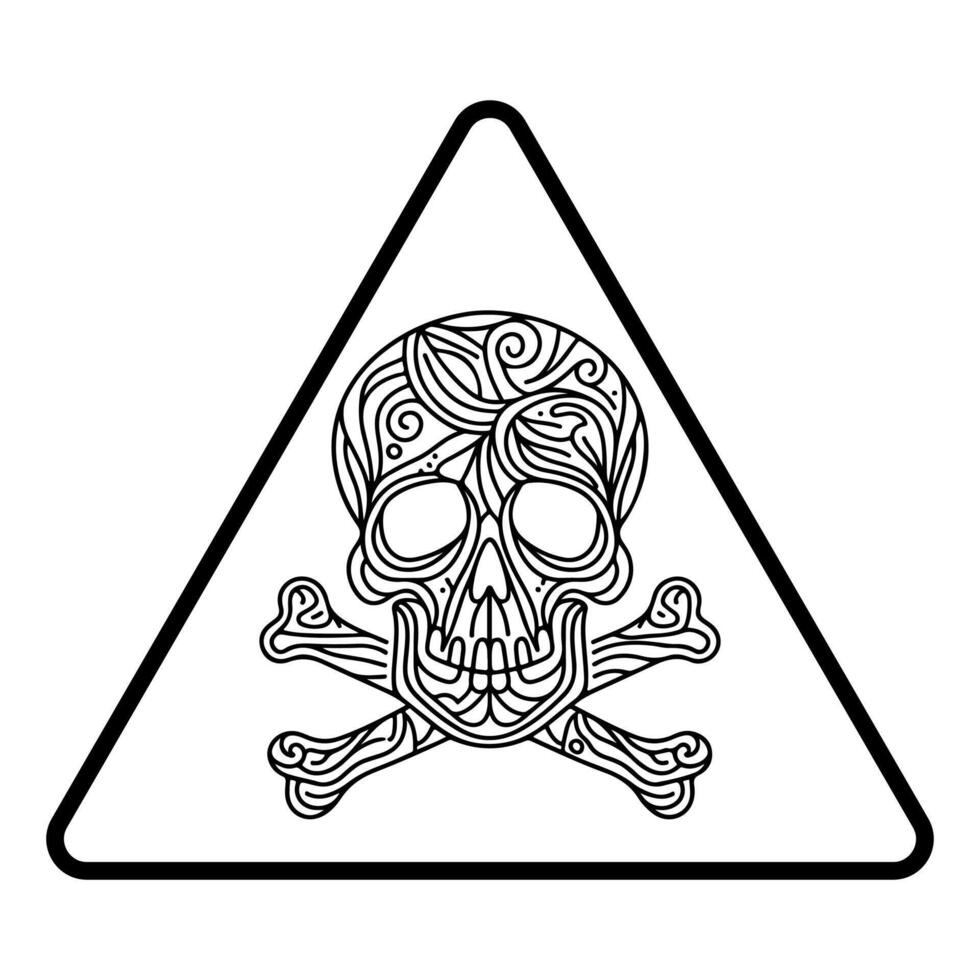 Achtung Dreieck Zeichen mit Schädel und Kreuzknochen. Gefahr Warnung Symbol Symbol von Tod Gliederung Vektor Illustration