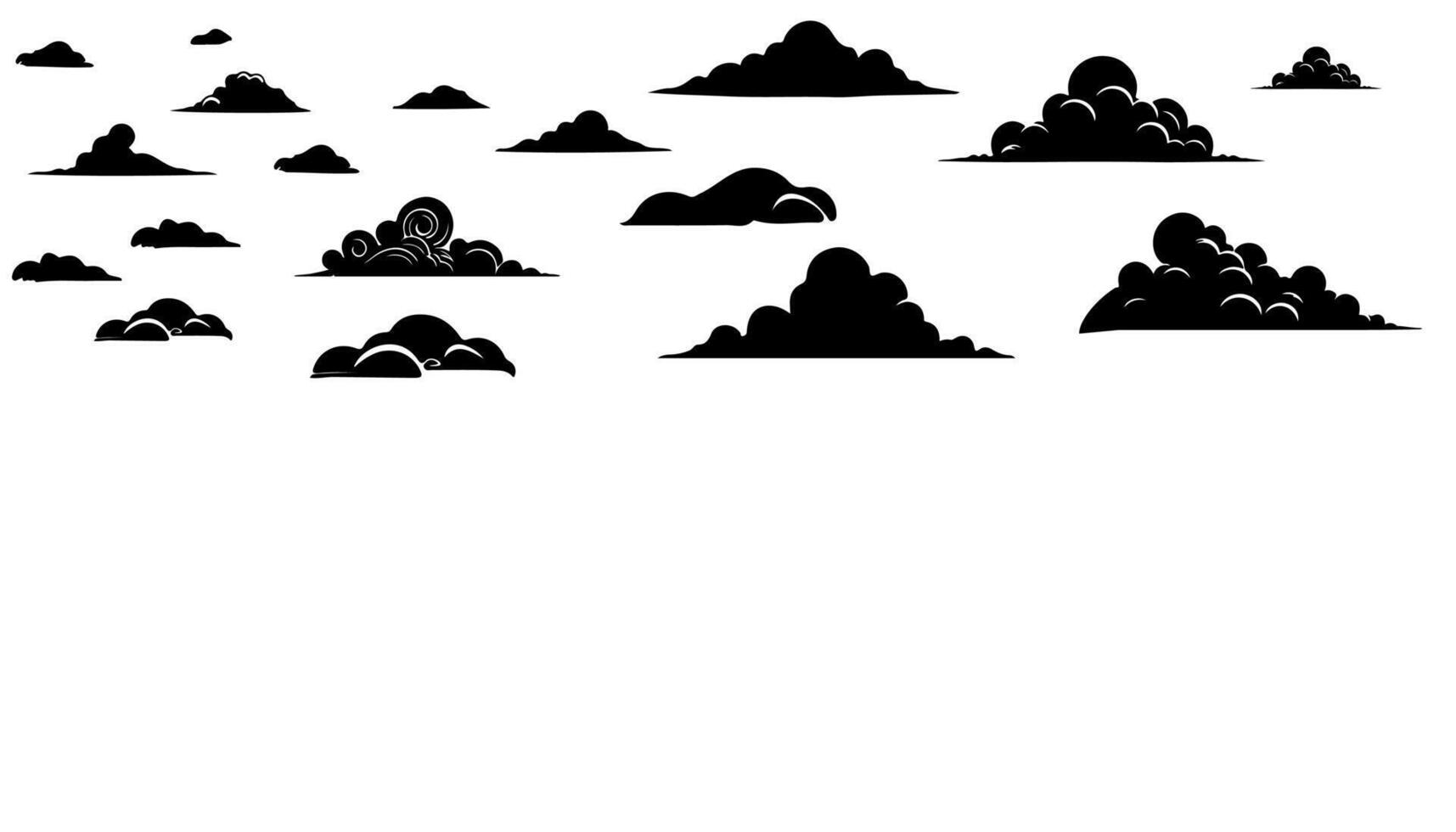 horizontal Silhouetten Wolken Formen Unterschied Stil. Wolke Wetter Prognose Design Elemente Vektor einstellen auf Weiß Hintergrund