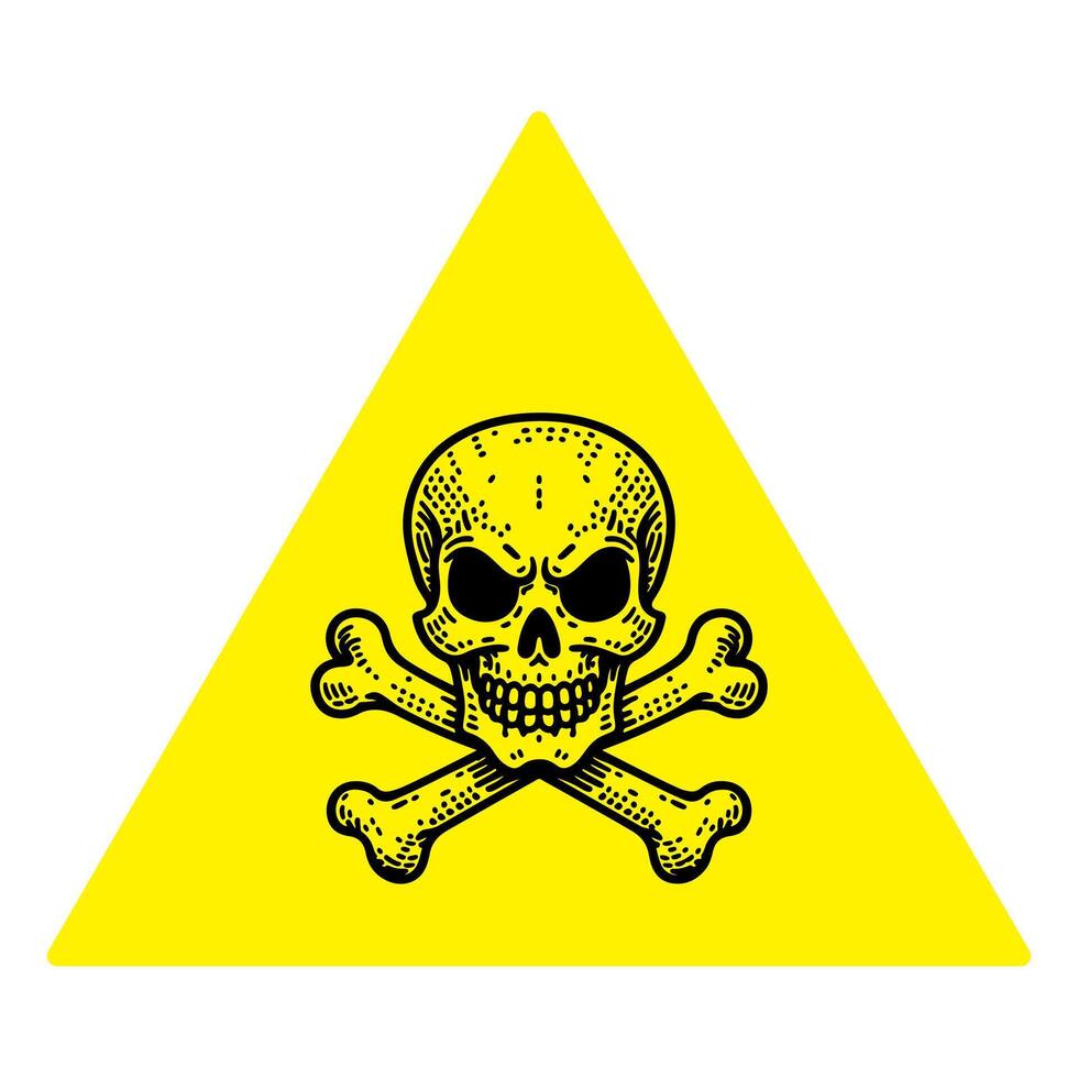 fara triangel tecken med skalle och korsade ben. fara varning ikon symbol av död översikt vektor illustration