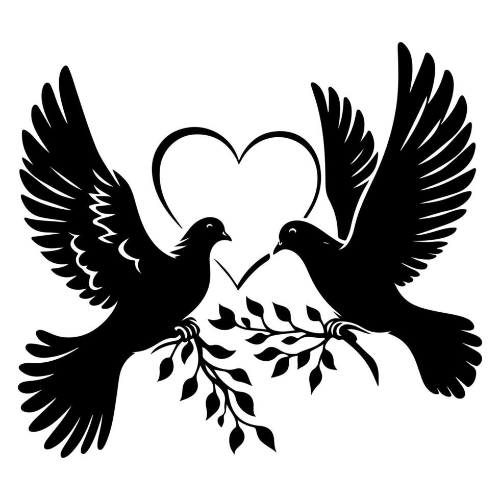 Vögel fliegen zu machen ein Herz gestalten von Liebe. Hand Zeichnung Geburt Silhouette schwarz Gliederung Kunst isoliert auf Weiß Hintergrund, Vektor Illustration