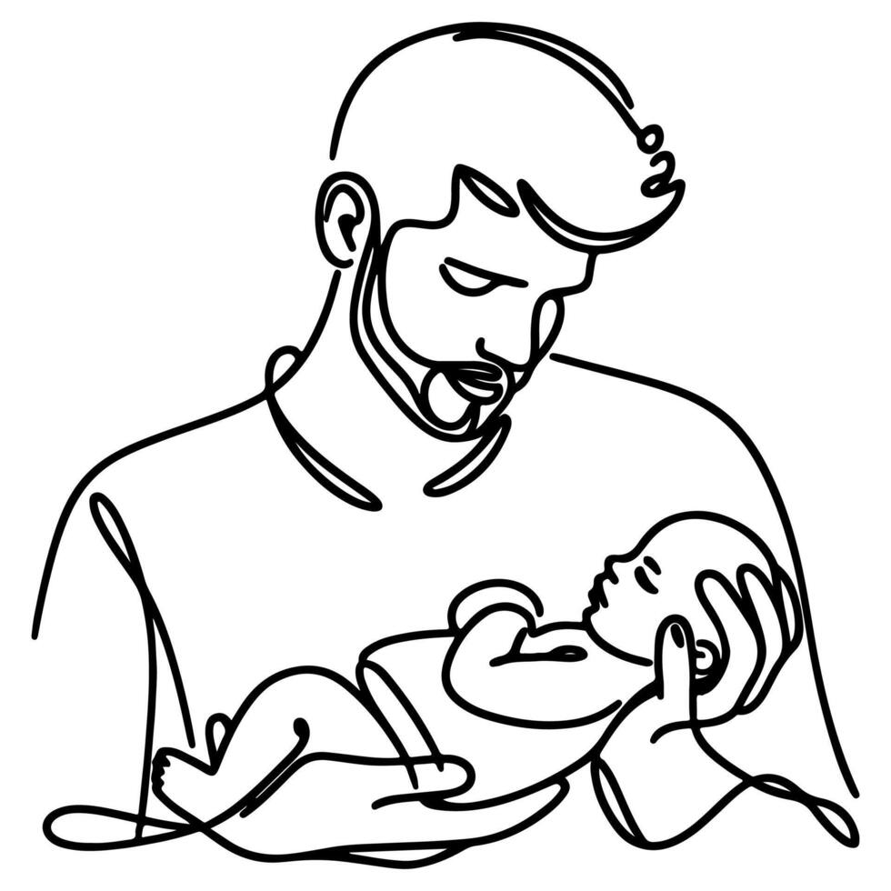 kontinuierlich einer schwarz Linie Kunst Zeichnung Eltern mit Neugeborene Baby Kritzeleien Gliederung Stil Vektor Illustration auf Weiß Hintergrund