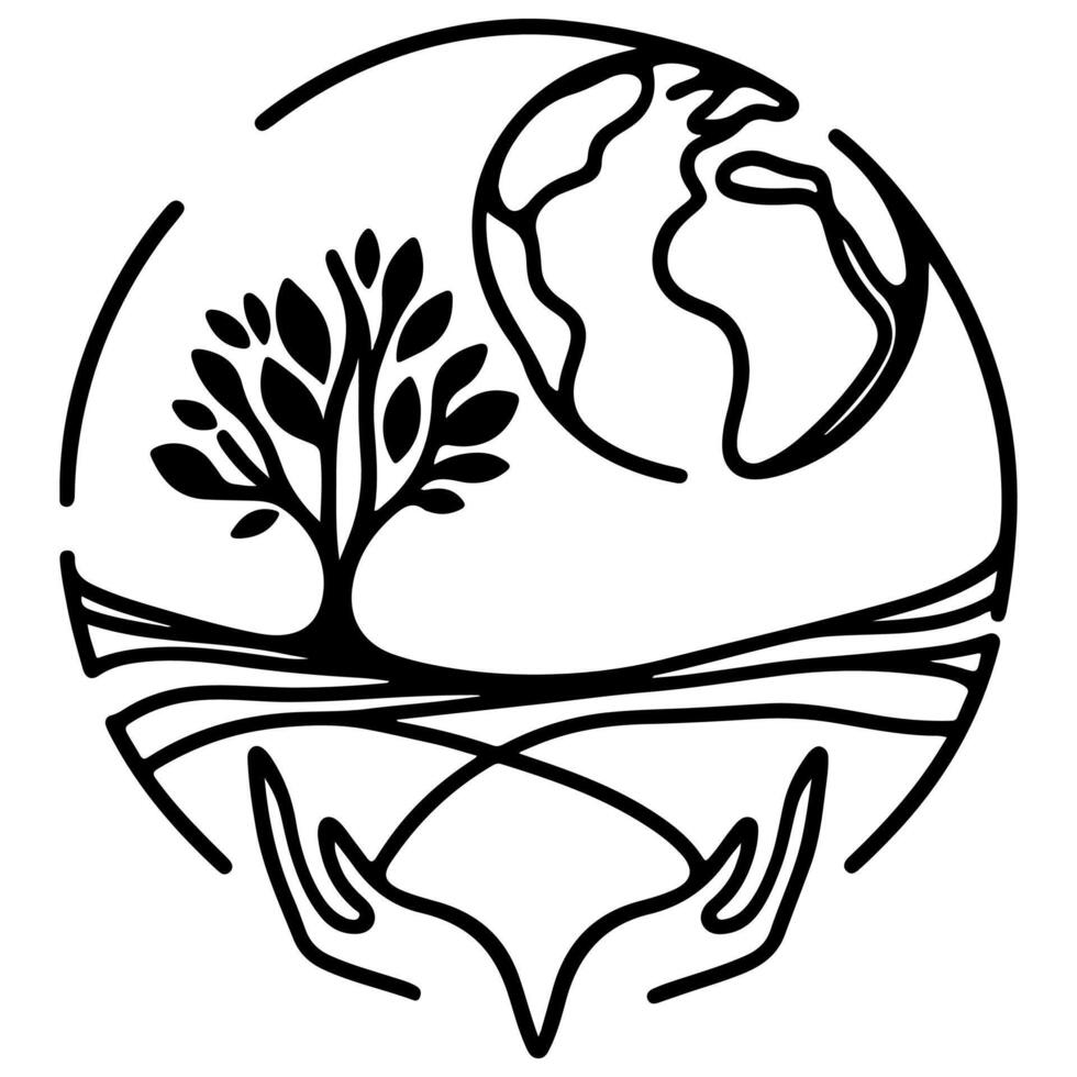 eco jord planet ikon klotter svart cirkel av klot värld miljö dag hand dra översikt jord dag till minska global uppvärmningen tillväxt begrepp vektor illustration