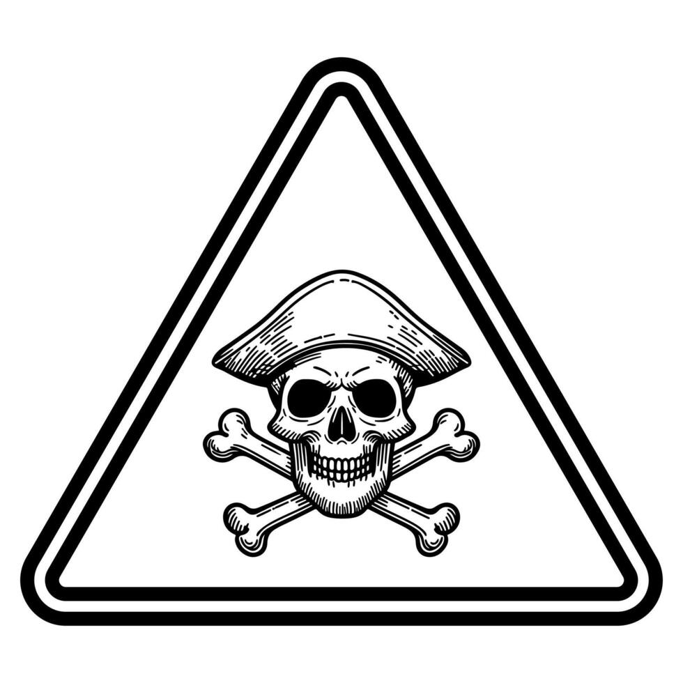 Achtung Dreieck Zeichen mit Schädel und Kreuzknochen. Gefahr Warnung Symbol Symbol von Tod Gliederung Vektor Illustration