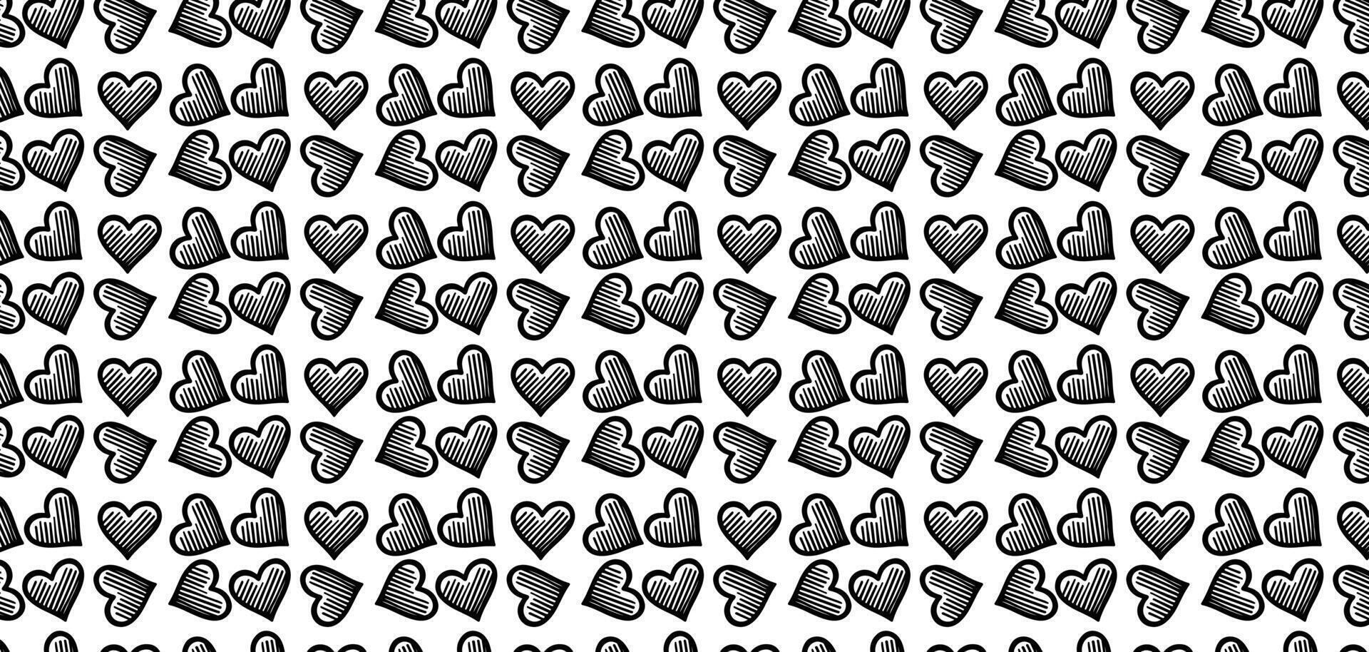 Hand gezeichnet Gekritzel Herzen gestalten schwarz Linie nahtlos Muster Herz auf Weiß abstrakt Hintergrund Vektor Illustration