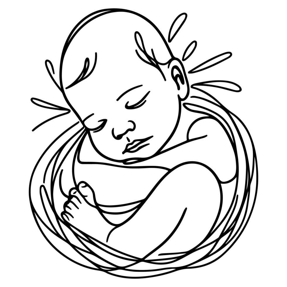 kontinuerlig ett svart linje konst hand teckning nyfödd liggande eller sovande klotter översikt stil vektor illustration på vit bakgrund