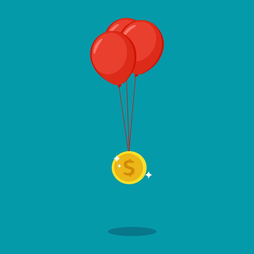 Münze schweben mit Luftballons. schwebend Geld Konzept vektor