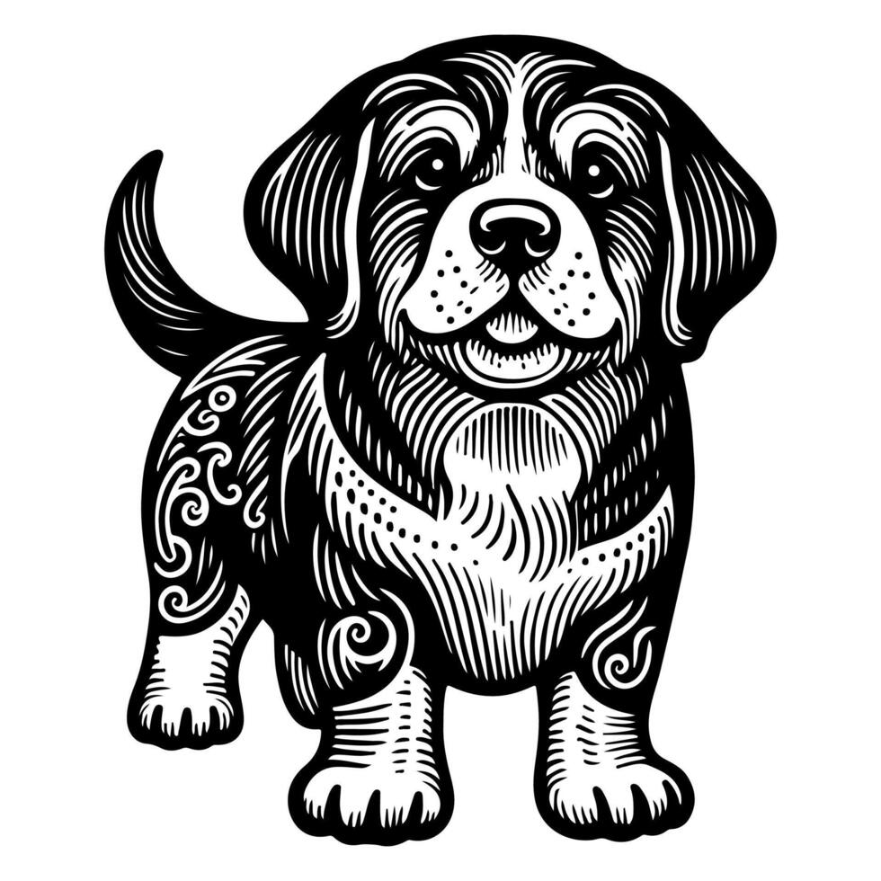 Hand zeichnen Linie Kunst süß Hündchen Hund Gekritzel, kontinuierlich Single sauber Zeichnung Linie Hund Karikatur Stil Färbung Buch Seite zum Kind Vektor Illustration auf Weiß Hintergrund