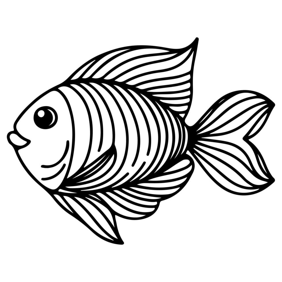 ai genererad kontinuerlig enda hand dra linje konst av fisk översikt klotter ikon tecknad serie stil färg bok sida för unge vektor illustration på vit bakgrund