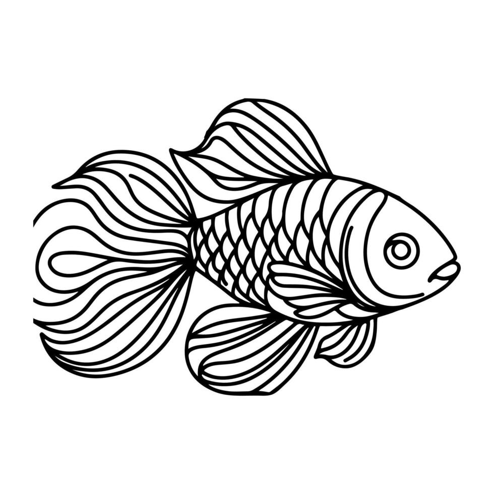 ai genererad kontinuerlig enda hand dra linje konst av fisk översikt klotter ikon tecknad serie stil färg bok sida för unge vektor illustration på vit bakgrund