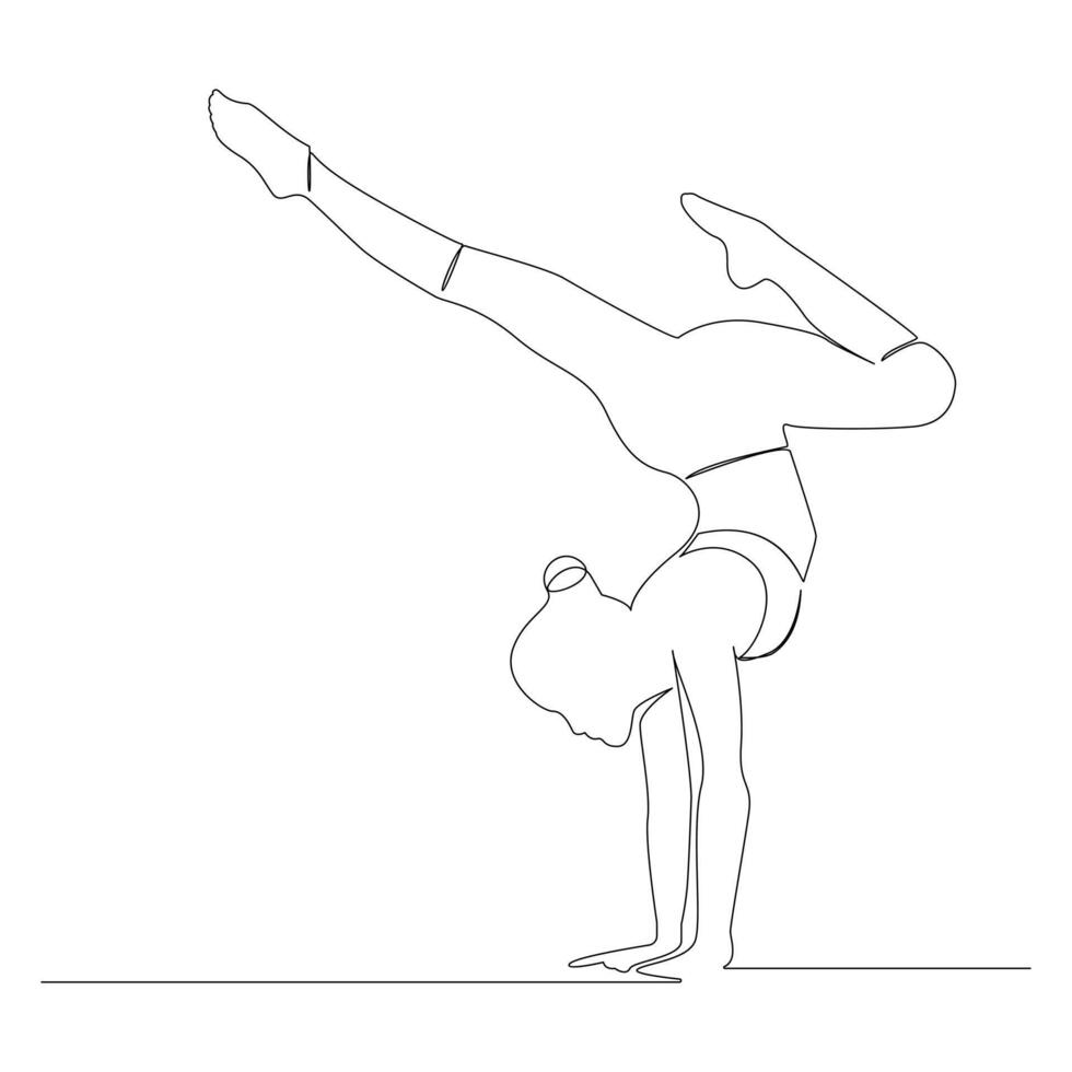 kontinuierlich einer Linie Zeichnung im Yoga Pose Übung minimalistisch Design Vektor Kunst und Illustration