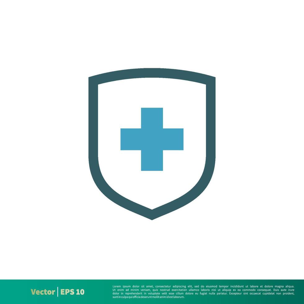 Schild und Kreuz medizinisch, Gesundheitswesen Symbol Vektor Logo Vorlage Illustration Design. Vektor eps 10.