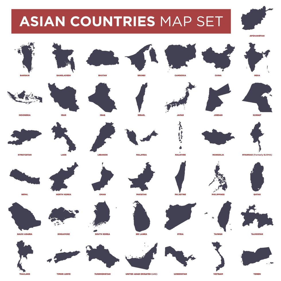 Asien Länder Karte Set Vektor Vorlage Illustration Design. Vektoreps 10.
