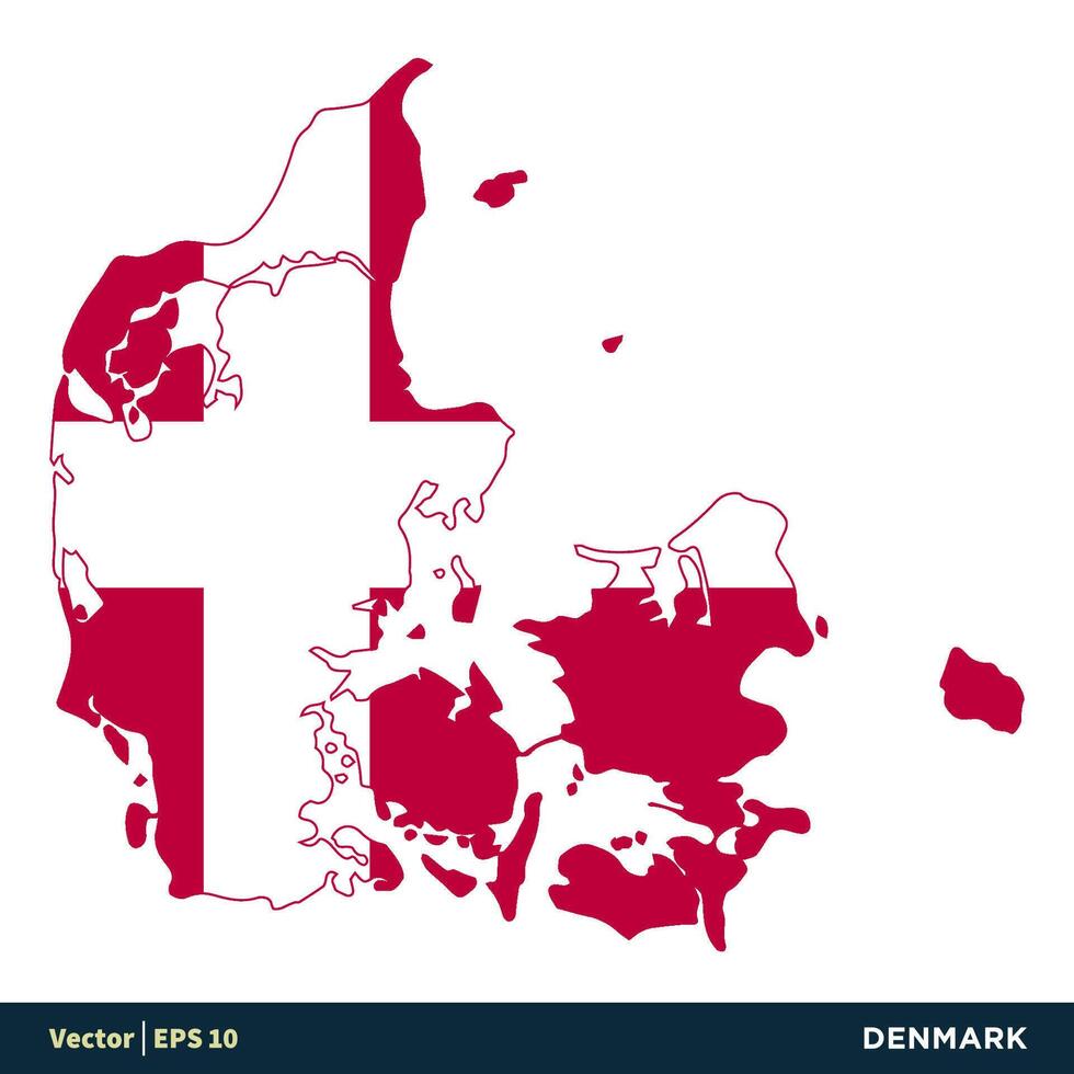 Danmark - Europa länder Karta och flagga vektor ikon mall illustration design. vektor eps 10.