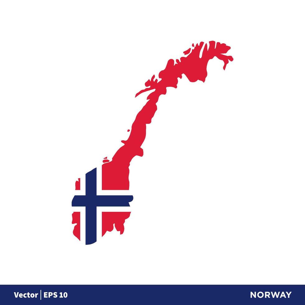 Norge - Europa länder Karta och flagga vektor ikon mall illustration design. vektor eps 10.