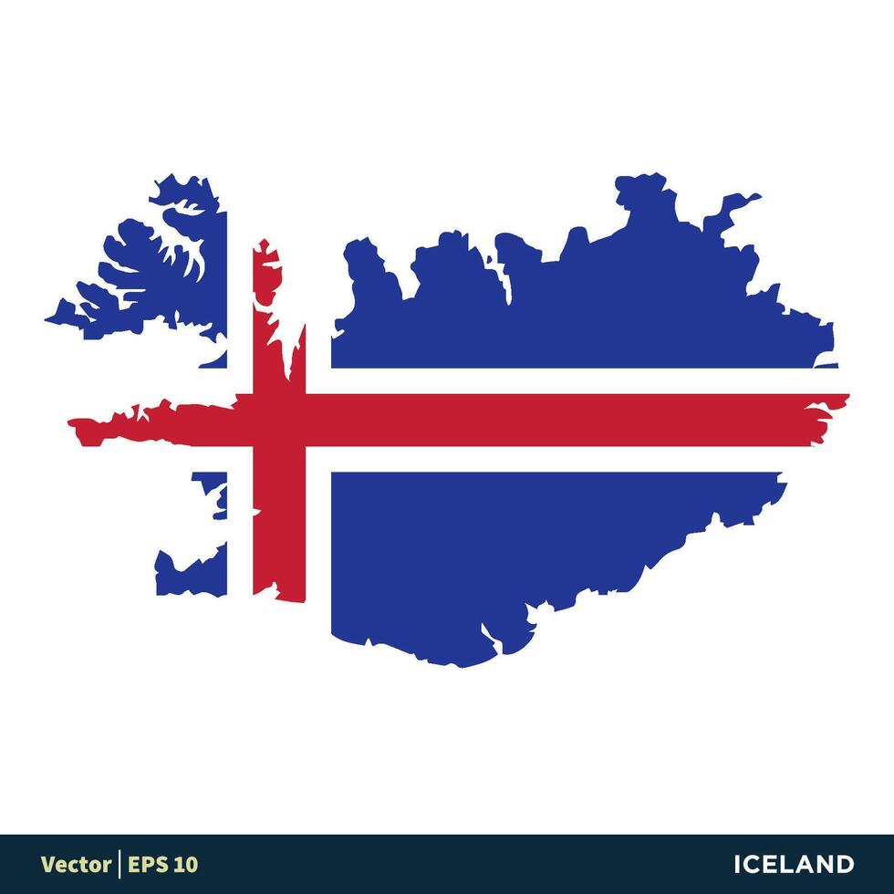 Island - - Europa Länder Karte und Flagge Vektor Symbol Vorlage Illustration Design. Vektor eps 10.