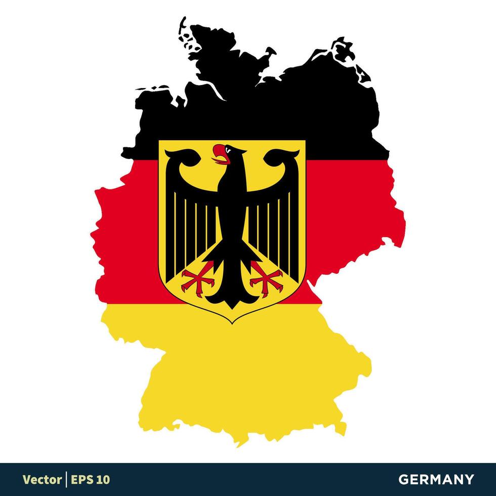 Deutschland - - Europa Länder Karte und Flagge Vektor Symbol Vorlage Illustration Design. Vektor eps 10.