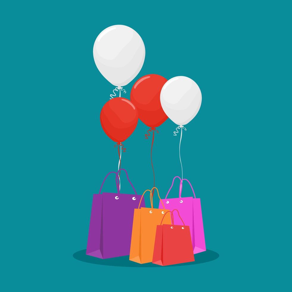 Einkaufen Taschen mit Luftballons. Rabatt Einkaufen Konzept vektor
