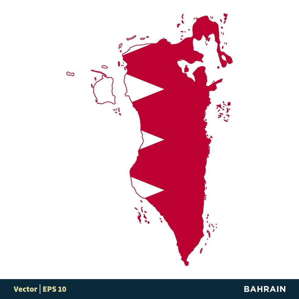 Bahrain - - Asien Länder Karte und Flagge Symbol Vektor Logo Vorlage Illustration Design. Vektor eps 10.