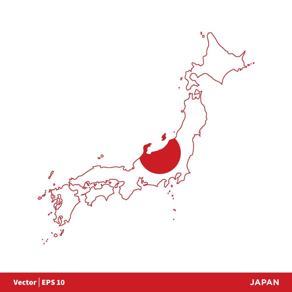 japan - Asien länder Karta och flagga ikon vektor logotyp mall illustration design. vektor eps 10.