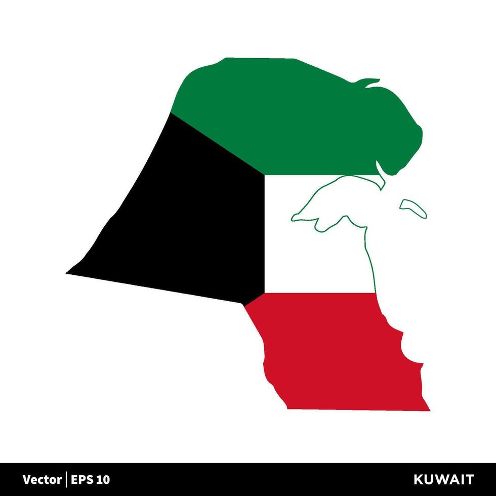 Kuwait - - Asien Länder Karte und Flagge Symbol Vektor Logo Vorlage Illustration Design. Vektor eps 10.