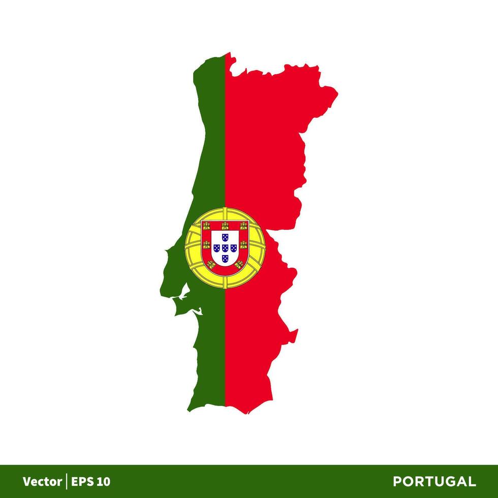 Portugal - - Europa Länder Karte und Flagge Vektor Symbol Vorlage Illustration Design. Vektor eps 10.