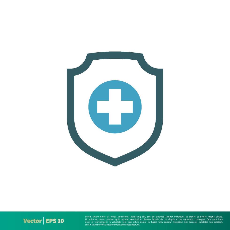 Schild und Kreuz medizinisch, Gesundheitswesen Symbol Vektor Logo Vorlage Illustration Design. Vektor eps 10.