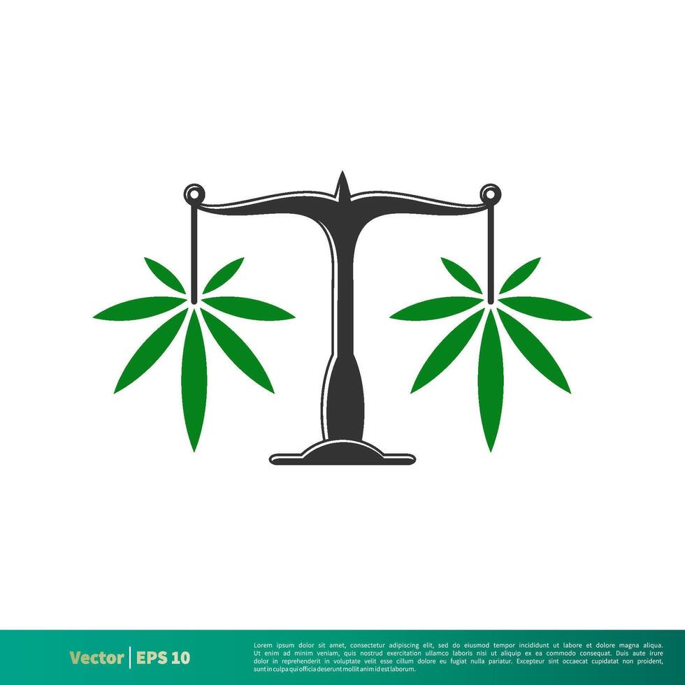 Cannabis Marihuana und Rahmen von Gerechtigkeit Symbol Vektor Logo Vorlage Illustration Design. Vektor eps 10.