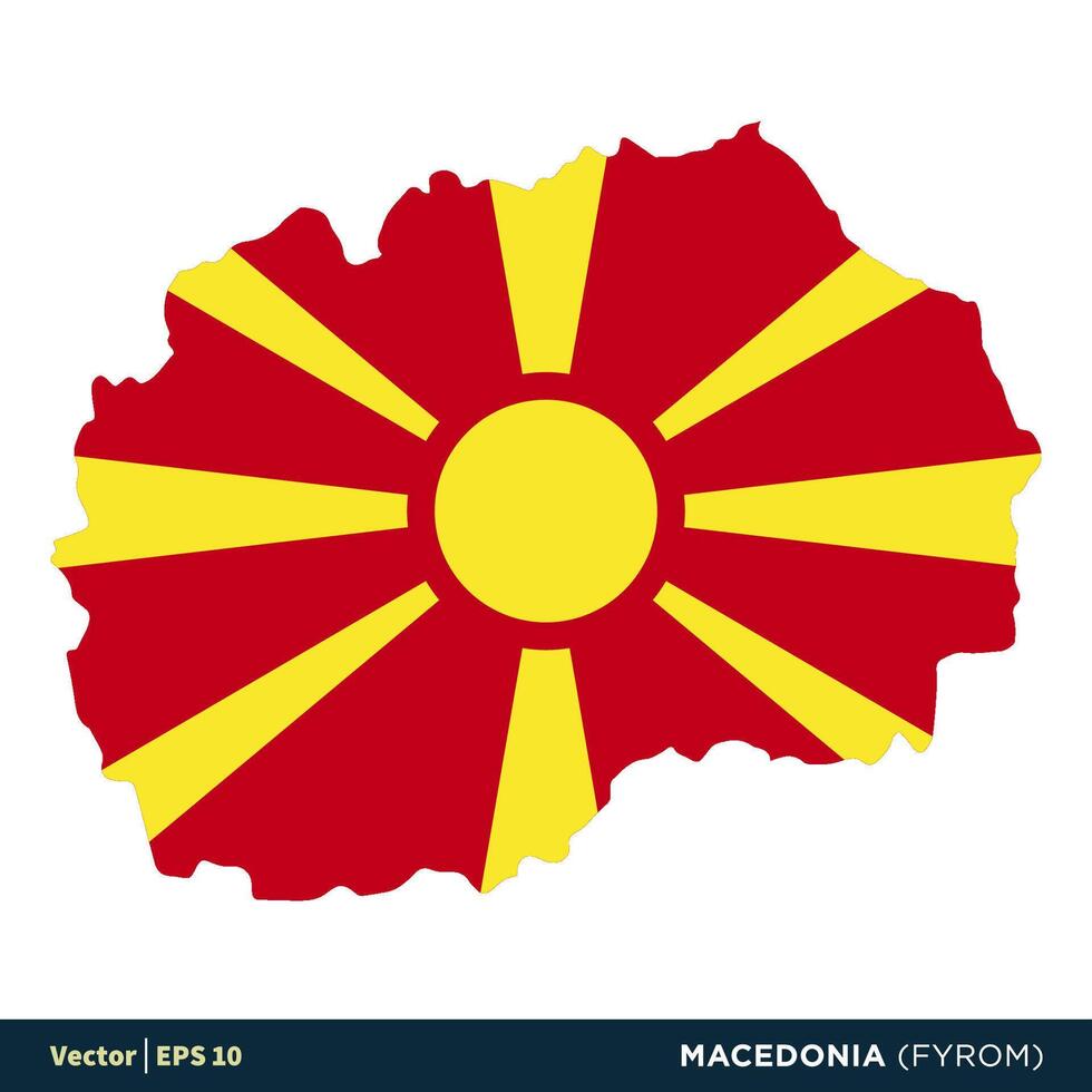 Mazedonien Fyrom - - Europa Länder Karte und Flagge Vektor Symbol Vorlage Illustration Design. Vektor eps 10.