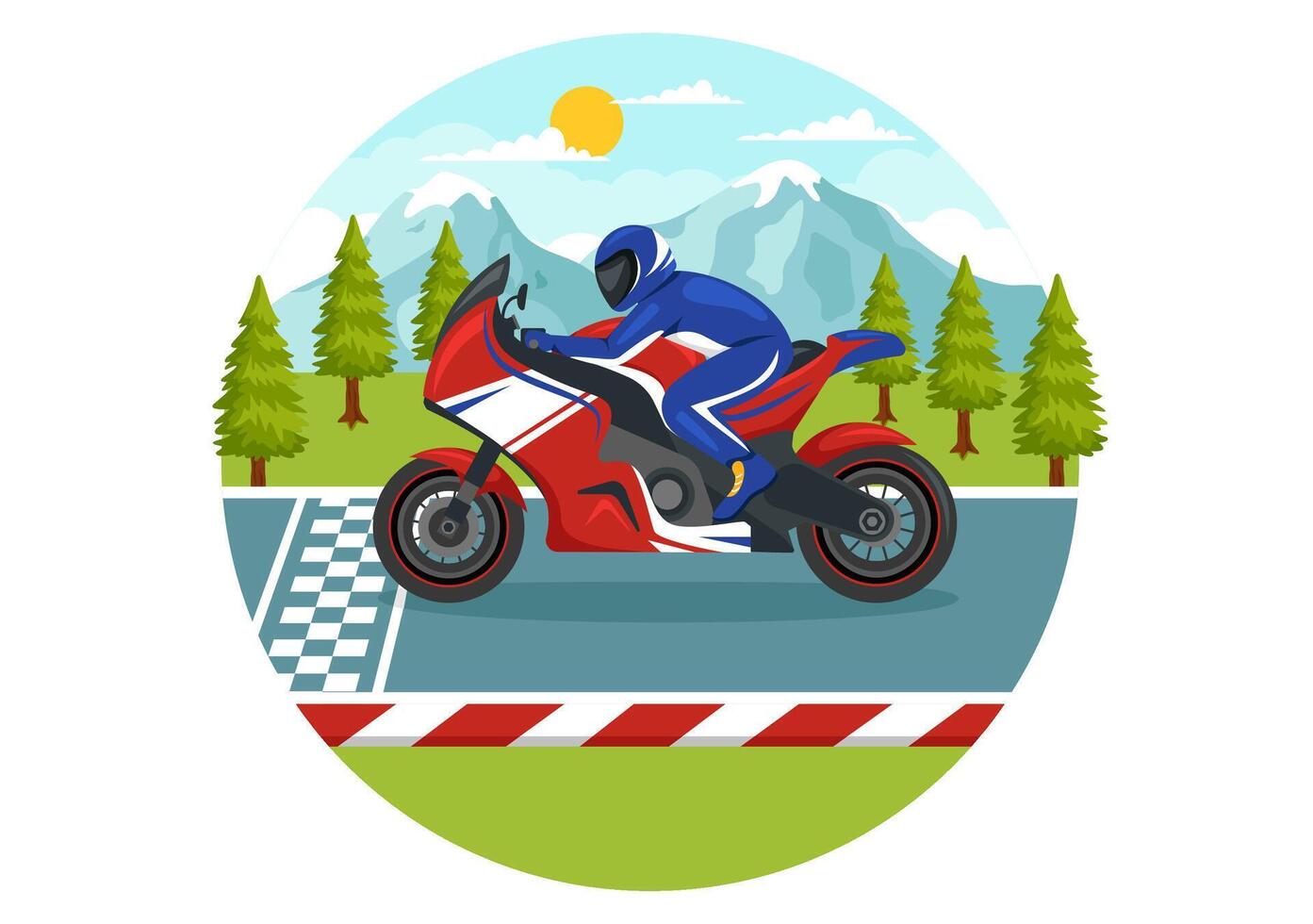 tävlings motosport hastighet cykel vektor illustration för konkurrens eller mästerskap lopp förbi bär sportkläder och Utrustning i platt tecknad serie bakgrund