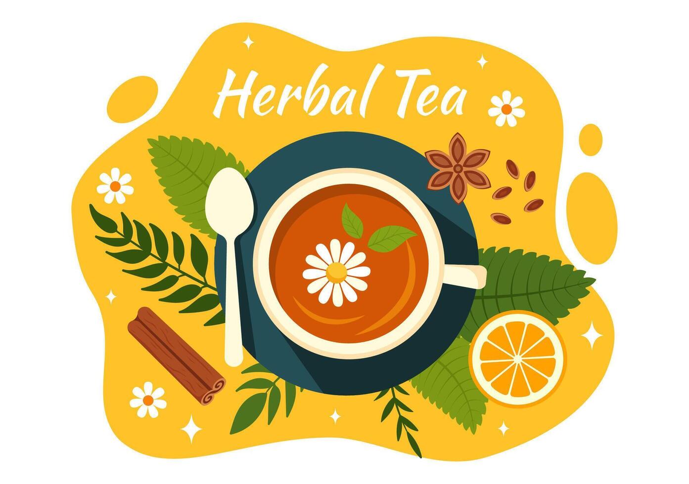 Kräuter- Tee Vektor Illustration mit Kamille Blätter von Gesundheit trinken Grün und Mischung von Blumen zu erhöhen, ansteigen Ausdauer im eben Karikatur Hintergrund