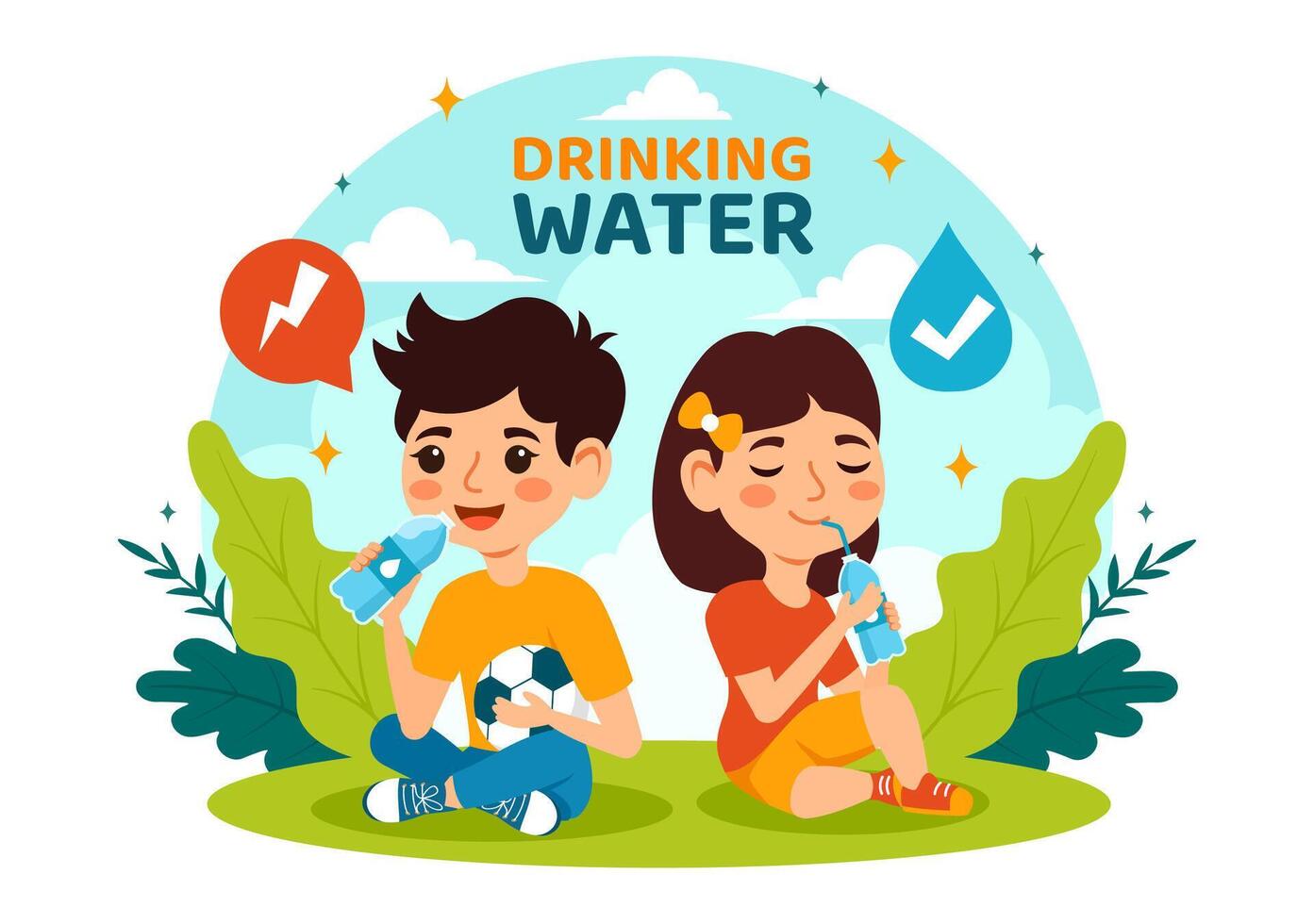 människor dricka vatten från plast flaskor och glasögon med ren rena färsk begrepp i platt barn tecknad serie vektor illustration