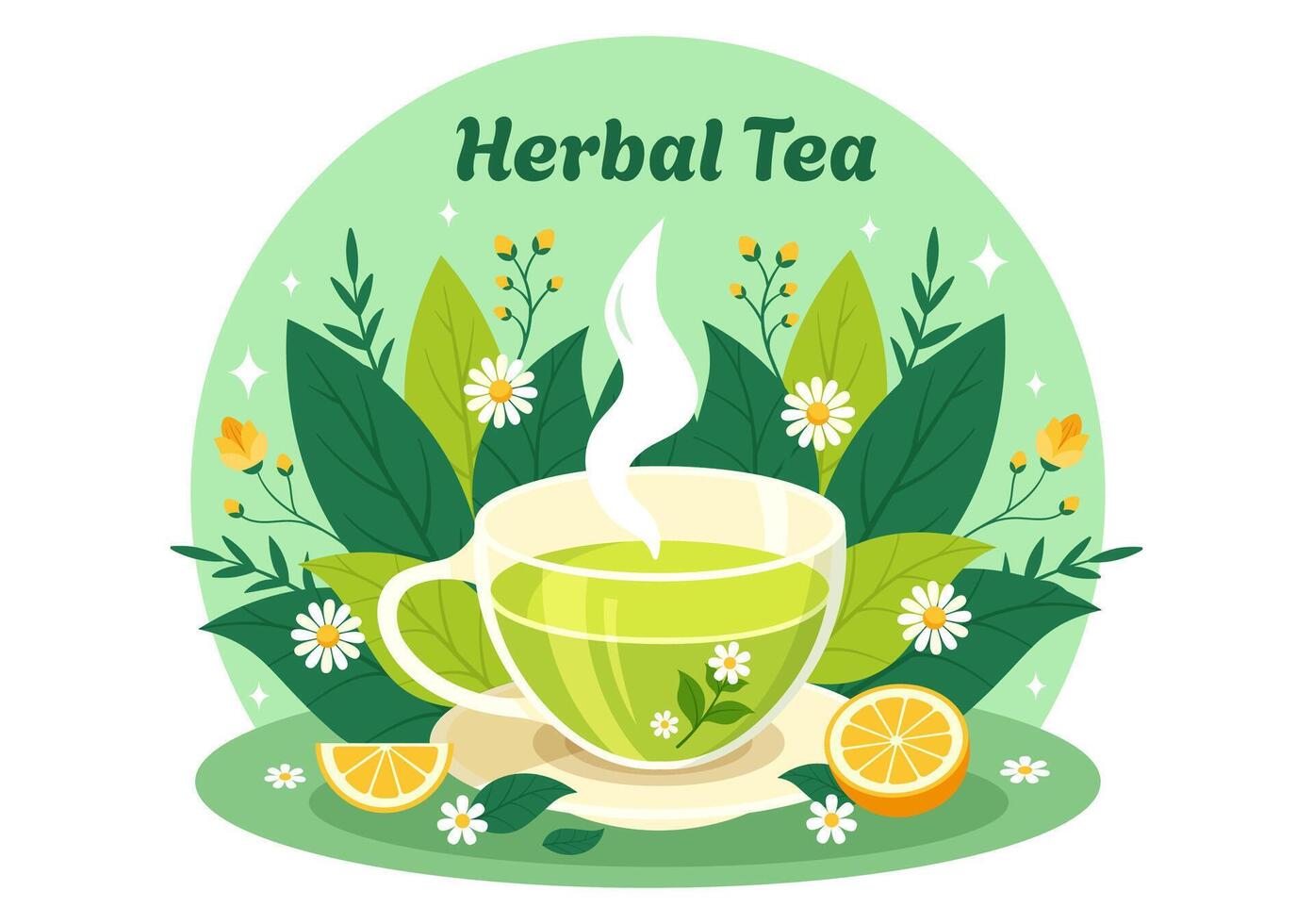 Kräuter- Tee Vektor Illustration mit Kamille Blätter von Gesundheit trinken Grün und Mischung von Blumen zu erhöhen, ansteigen Ausdauer im eben Karikatur Hintergrund