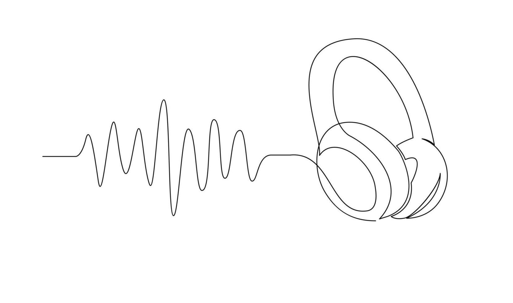einer Linie Kopfhörer. kontinuierlich Zeichnung von Musik- Gadget und Notiz. vektor