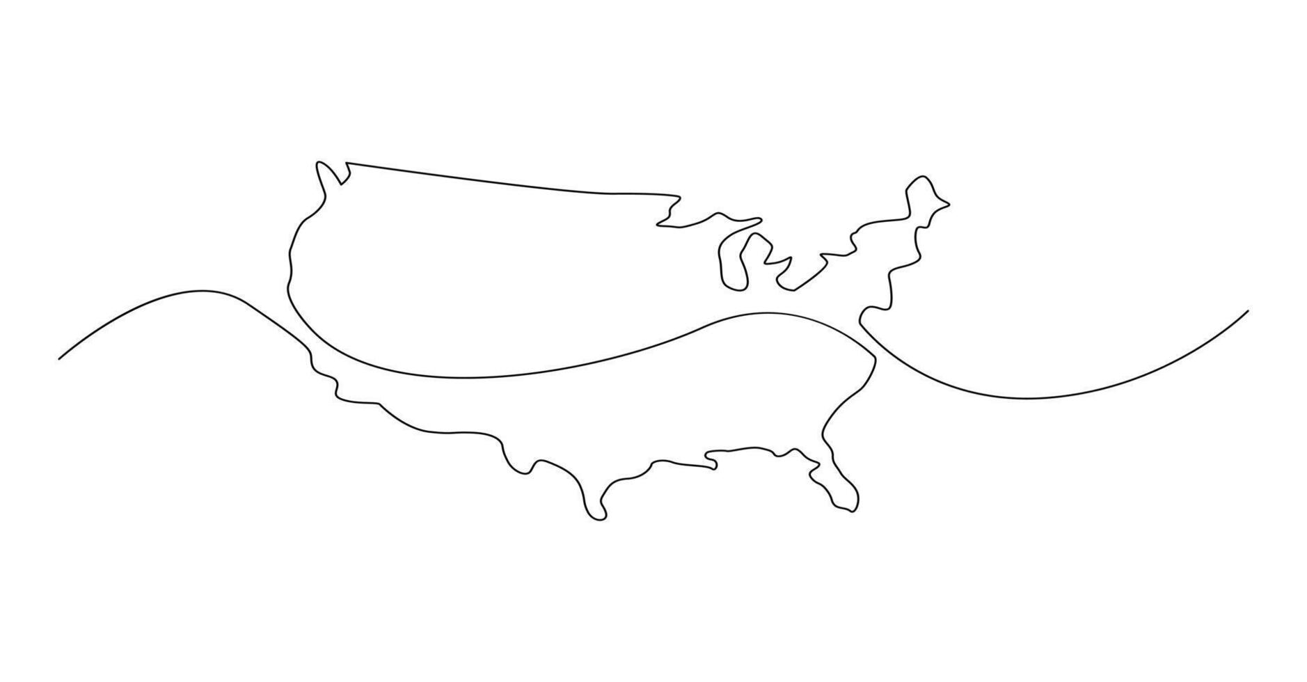 USA Karta ett kontinuerlig linje teckning. Land enda linje kontur Karta, form av Land. vektor