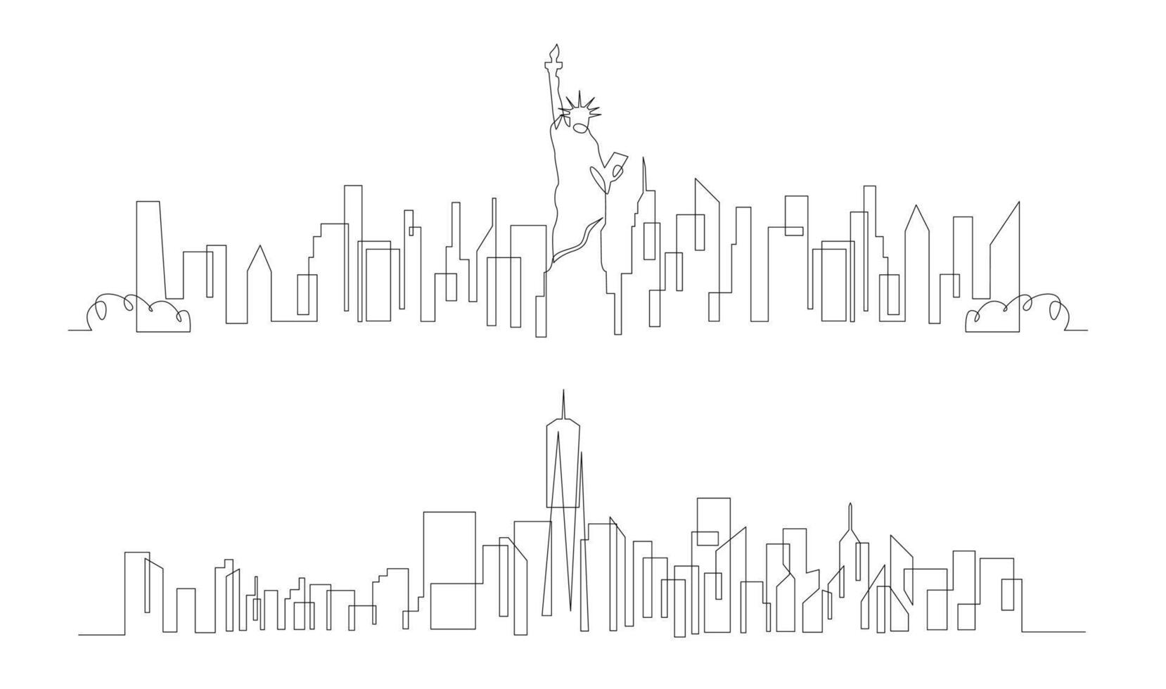 einer Single Linie Zeichnung Neu York Stadt Horizont vereinigt Zustände. vektor