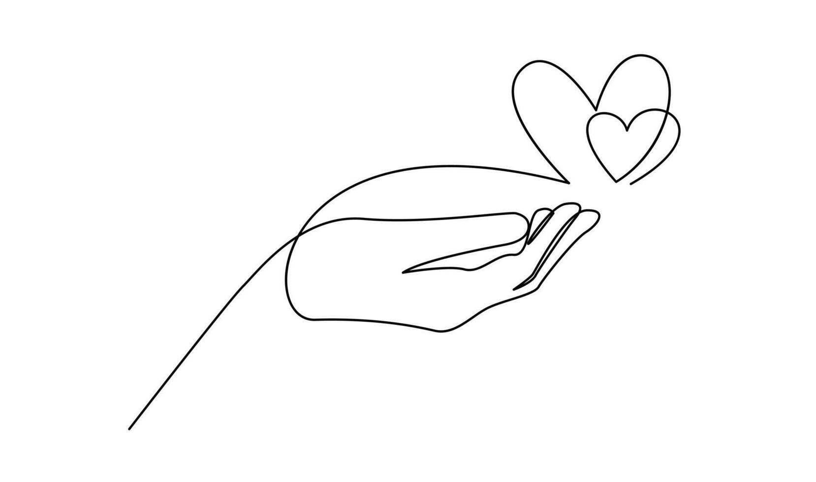 kontinuerlig ett linje teckning hand innehav hjärta. välgörenhet donation linjär symbol vektor