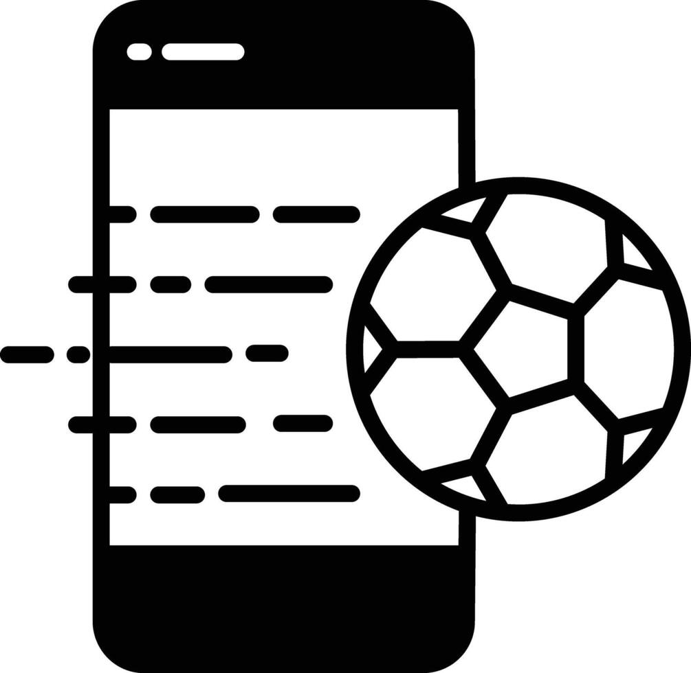 fotboll leva i cell telefon glyf och linje vektor illustration