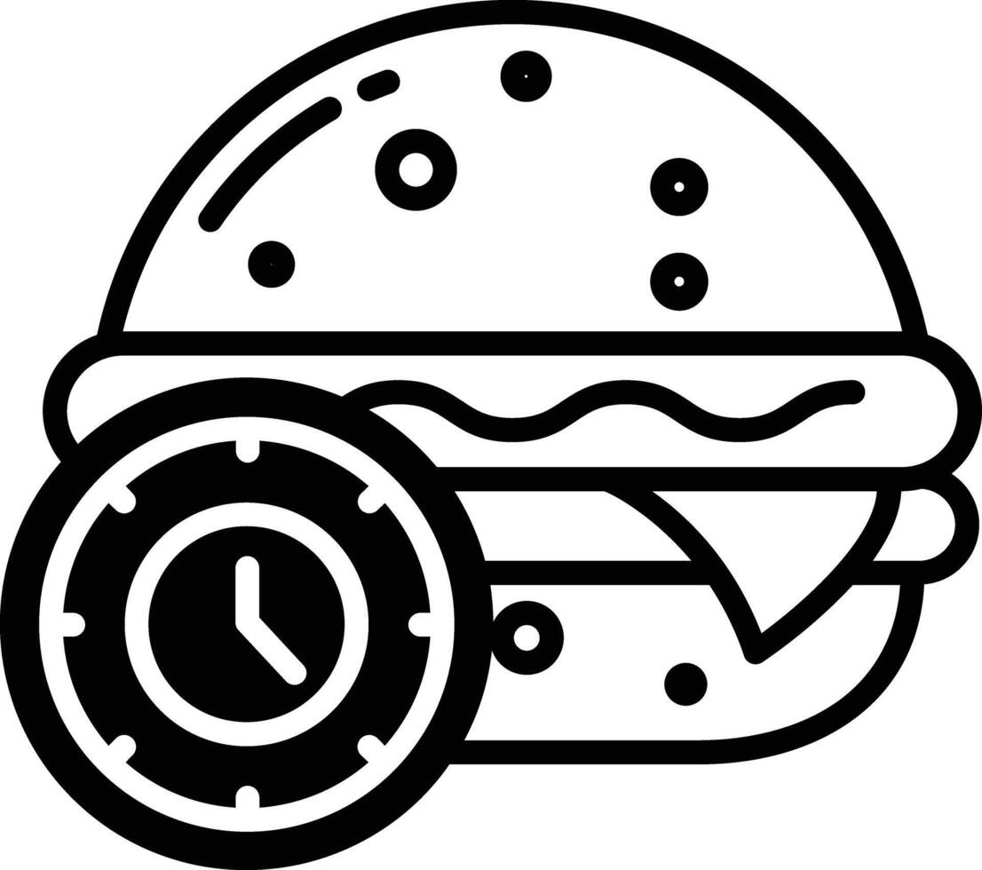 burger tid glyf och linje vektor illustration