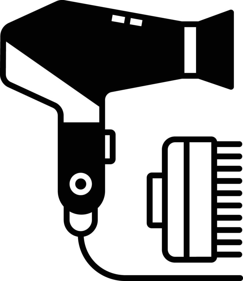 hår torktumlare och hårkam glyf och linje vektor illustration