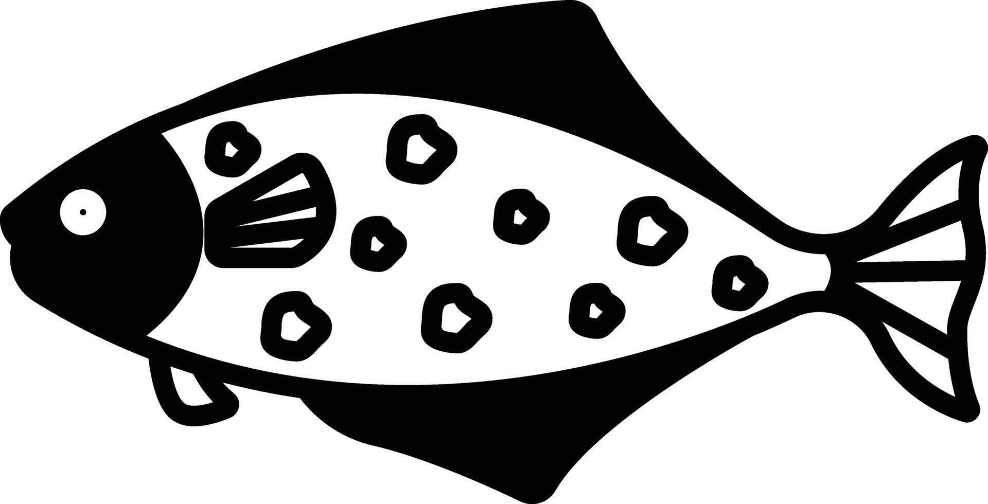 hälleflundra fisk glyf och linje vektor illustration