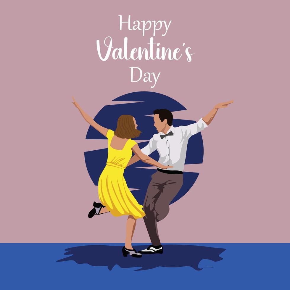 glücklich Valentinstag Tag Paar tanzen Party Sozial Medien Post vektor
