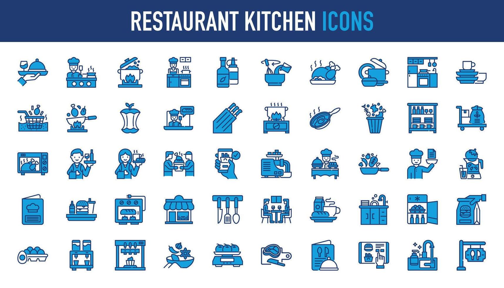 Restaurant Küche Symbol Satz. eine solche wie Essen, Cafe, Kochen, Mahlzeit, Küche Symbole isoliert auf Weiß Hintergrund. vektor