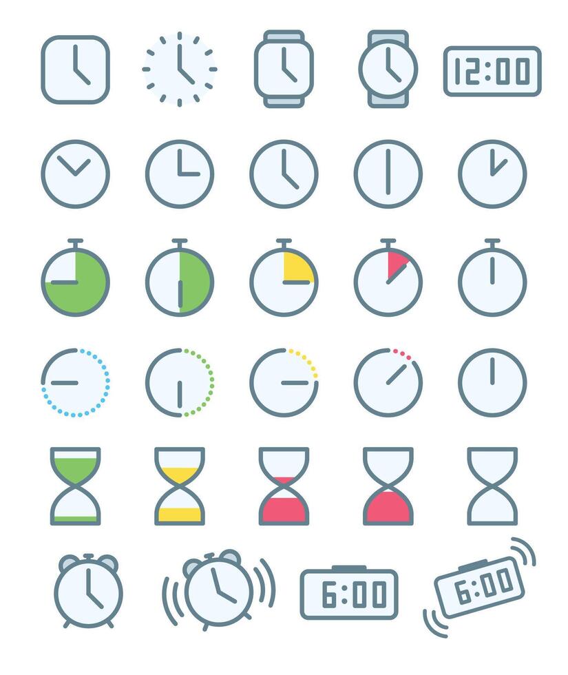 ikon uppsättning av olika typer av klockor och tid. vektor