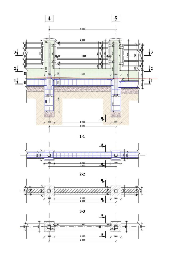 detaljerad arkitektonisk metall och tegel staket planen, layout, plan. vektor illustration