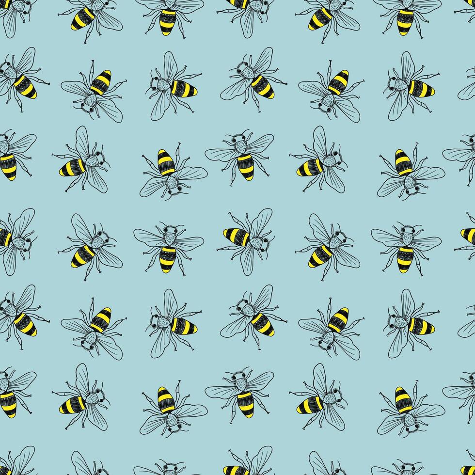 Vektor nahtlos Muster von anders Hand gezeichnet Gekritzel isoliert Bienen Insekten