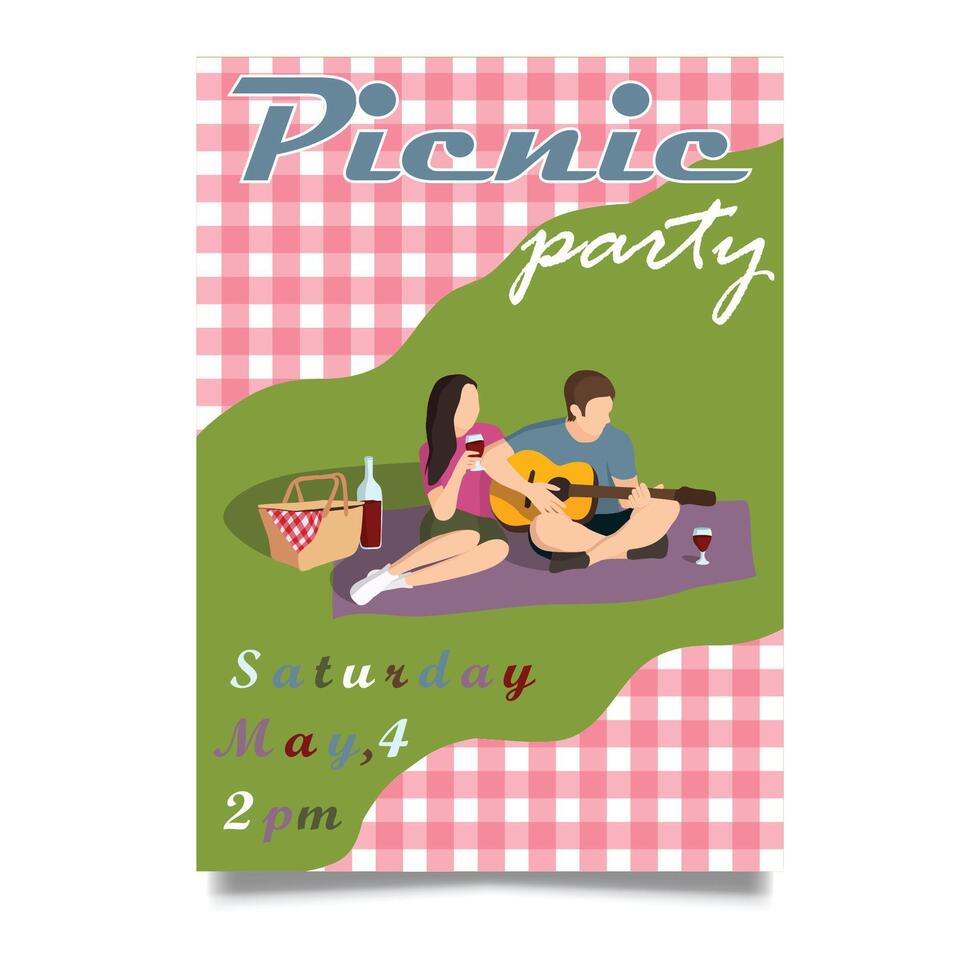 Picknick Party Einladung Vektor Illustration. isometrisch, retro Stil